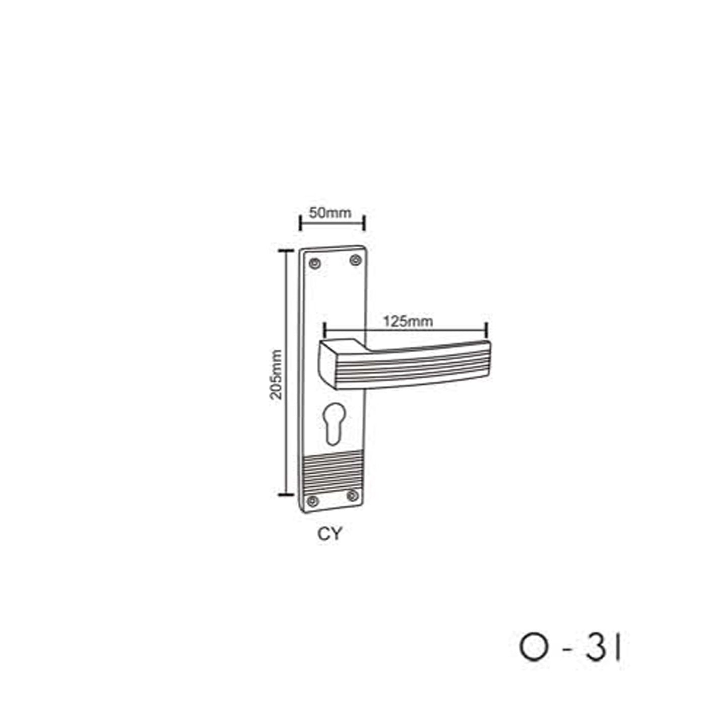 Mortise Door Handle Set with Lock Body, 3 Keys, Silver Satin Finish (O-31Cy)