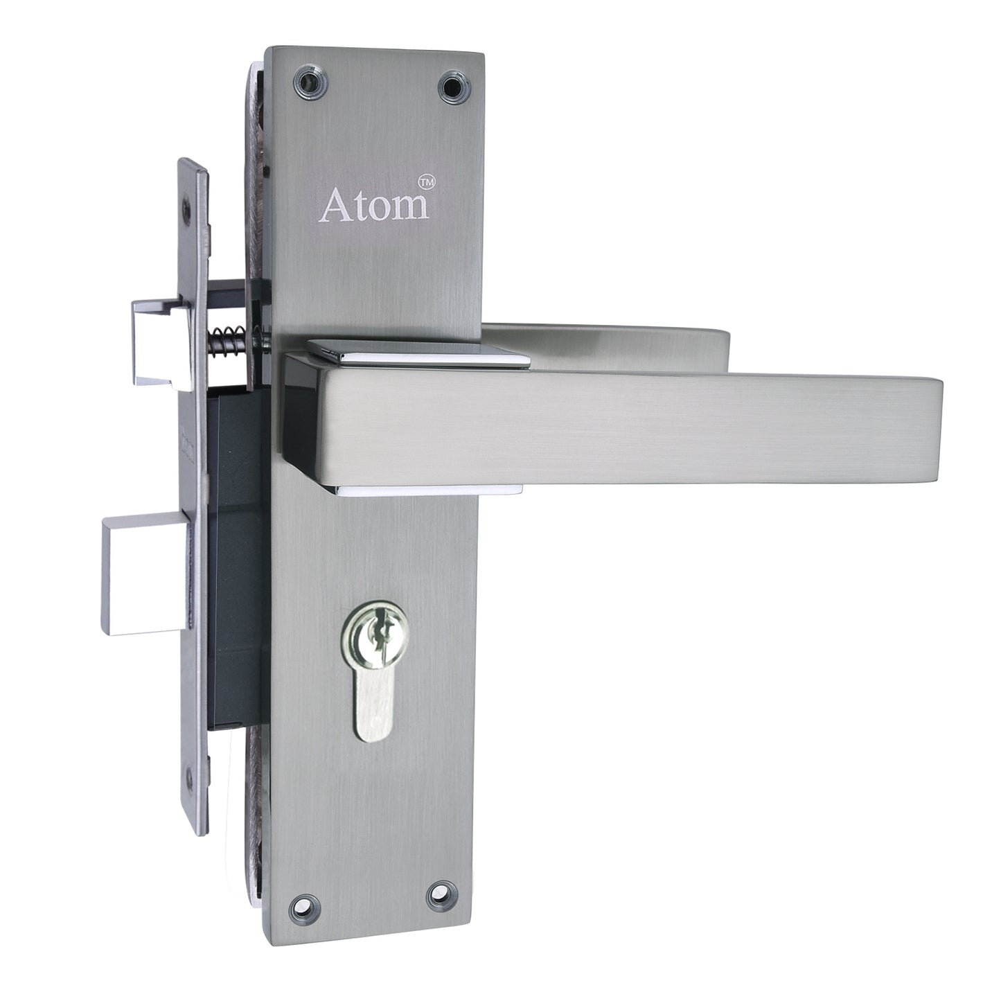 Mortise Door Handle Set with Lock Body, 3 Keys, Silver Satin Finish (O-32Cy)