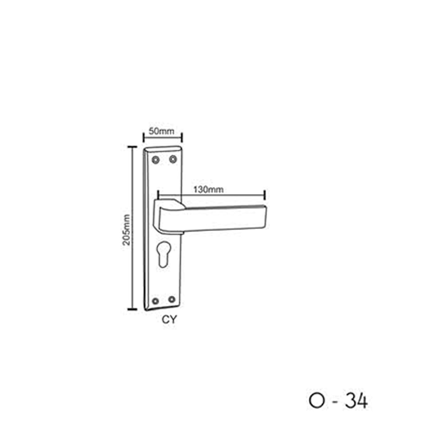 Mortise Door Handle Set, 3 Keys, Silver Satin Finish (O-34Cy)