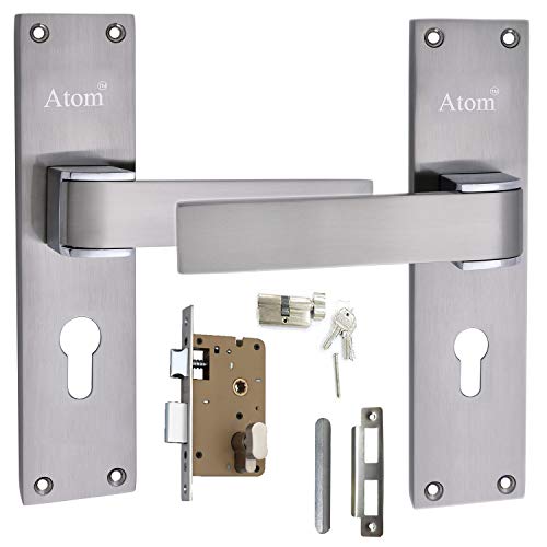 Mortise Door Handle Set, 3 Keys, Silver Satin Finish (O-34Cy)