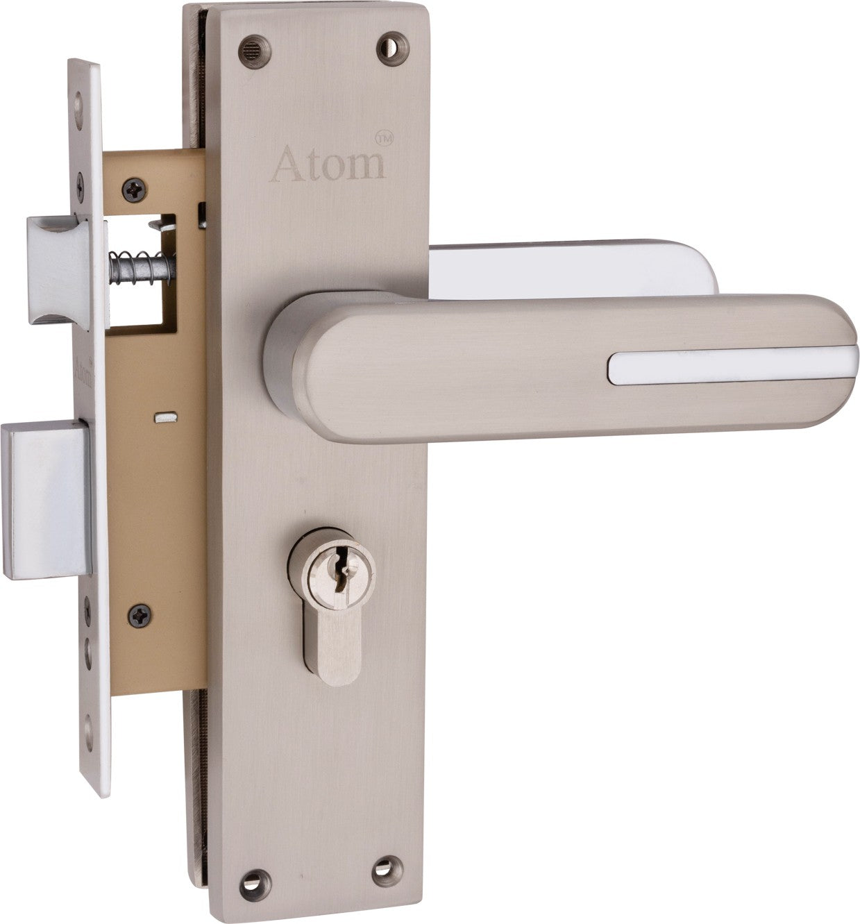 Atom 8 inch Heavy Duty Zinc Mortise Door Lock for Bedroom, Living Room, Main Door, Finish CPSatin  |  Lockset for House Hotel Office O-48