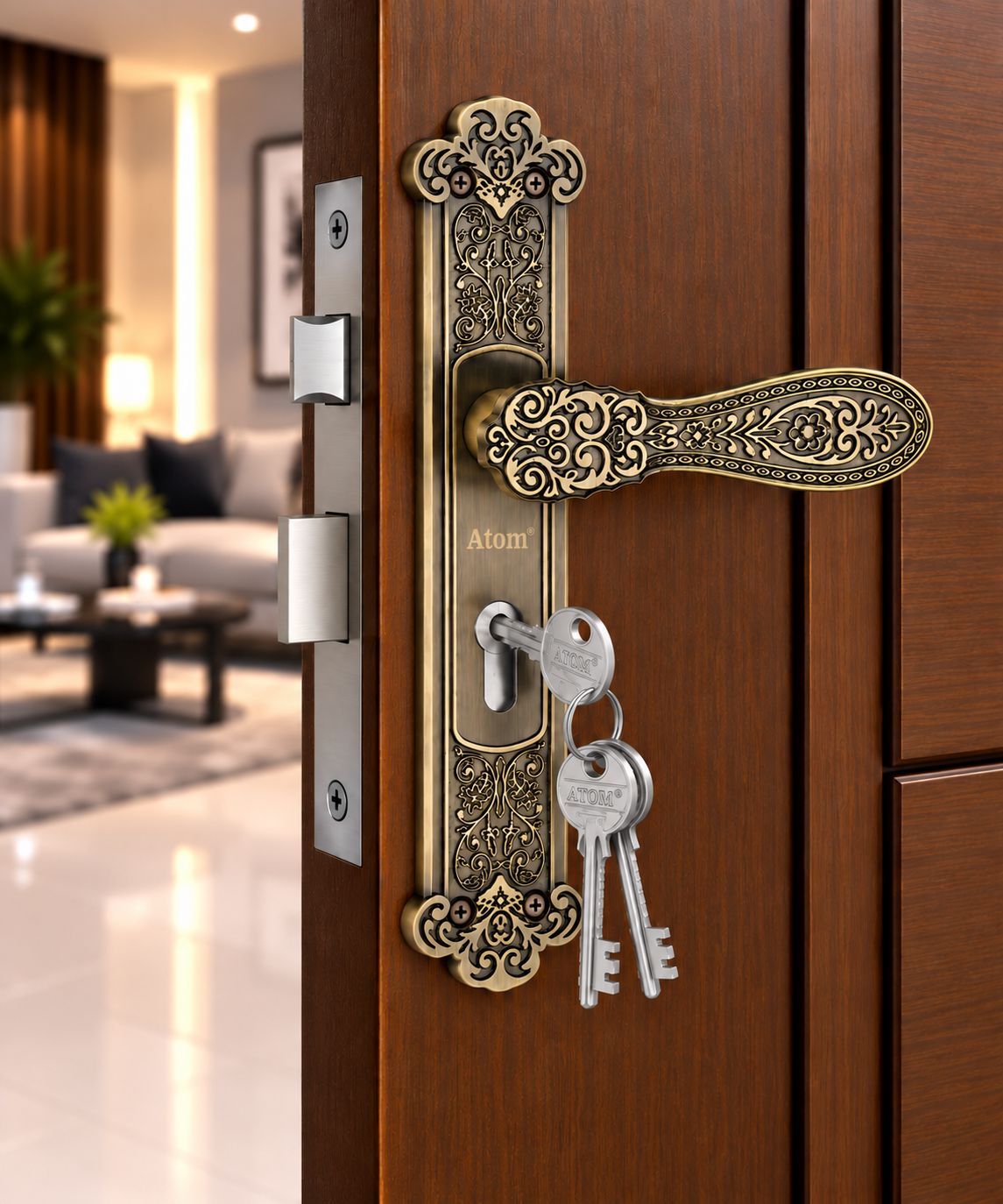 Atom 10 inch Heavy Duty Zinc Mortise Door Lock for Bedroom, Living Room, Main Door, Home door, Doors |  Finish Brass Antique |  Lockset for House Hotel Office O-49