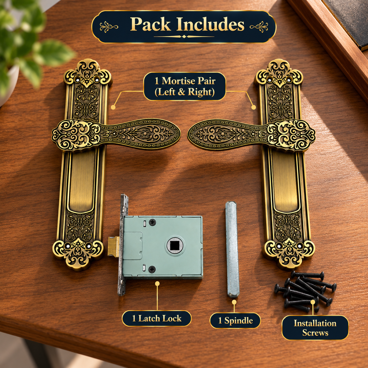 Atom 10 inch Heavy Duty Zinc Mortise Door Lock for Bedroom, Living Room, Main Door, Home door, Doors |  Finish Brass Antique |  Lockset for House Hotel Office O-49