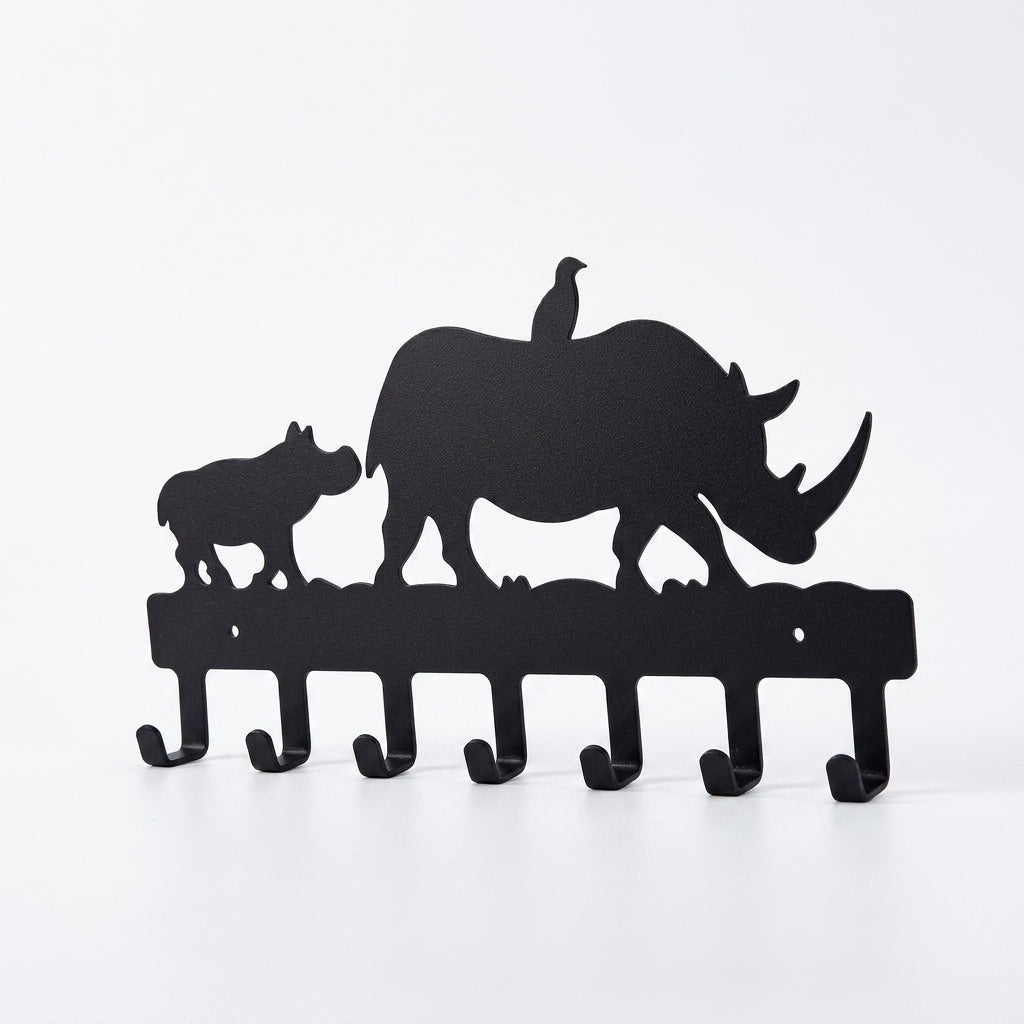 Rhino Designer Key Holder | Wall Mounted Metal Key Stand Black