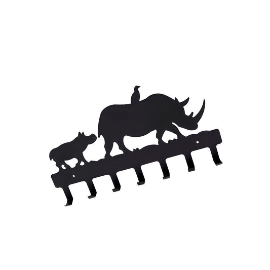 Rhino Designer Key Holder | Wall Mounted Metal Key Stand Black