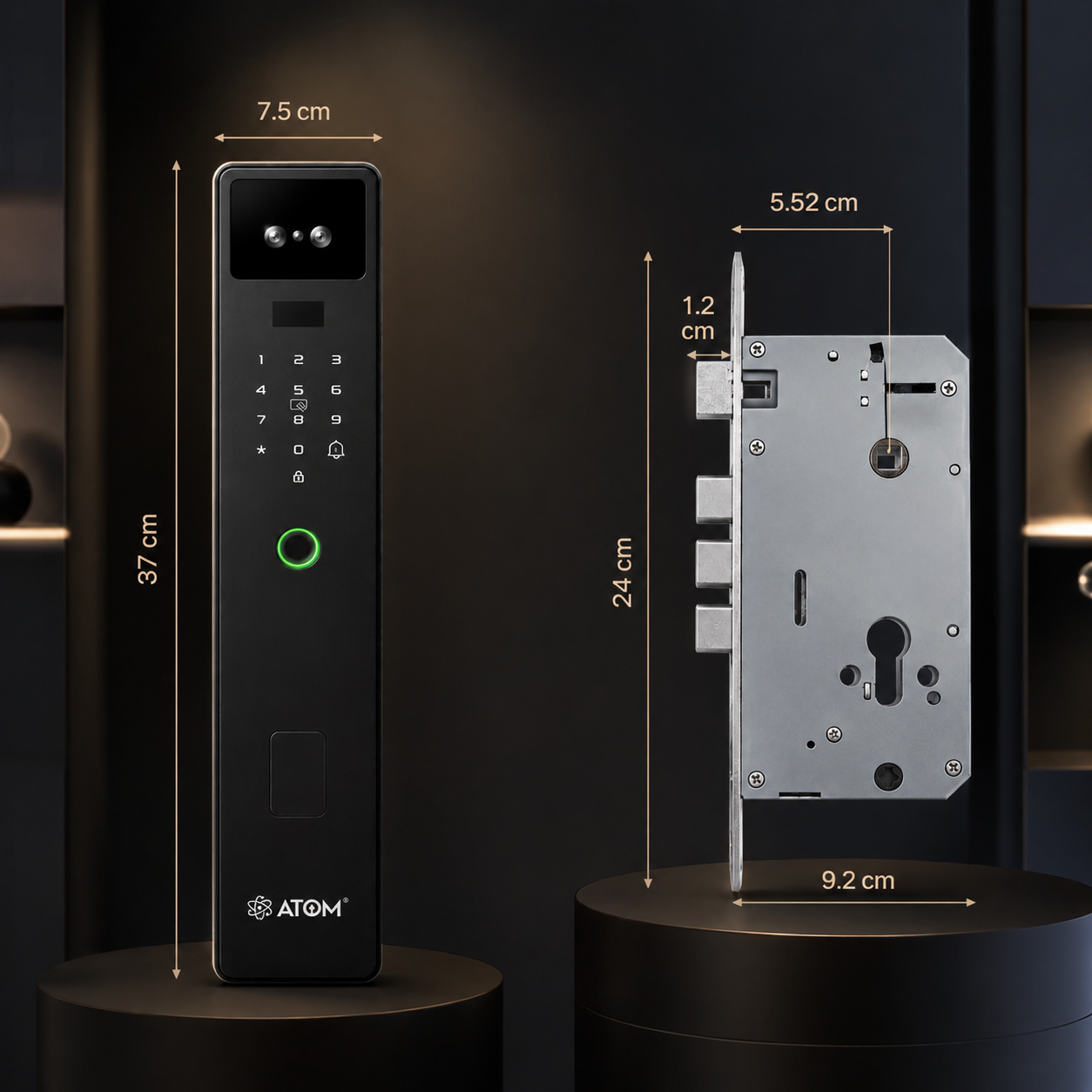 Atom Smart Face Recognition Door Lock – 6-Way Keyless Entry with Fingerprint, Password, RFID & App Control