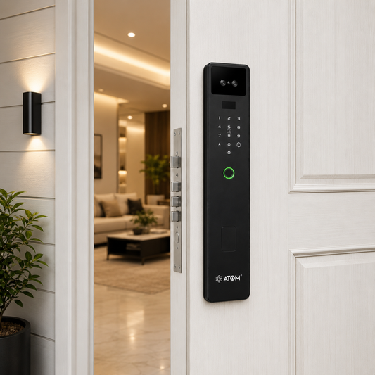 Atom Smart Face Recognition Door Lock – 6-Way Keyless Entry with Fingerprint, Password, RFID & App Control